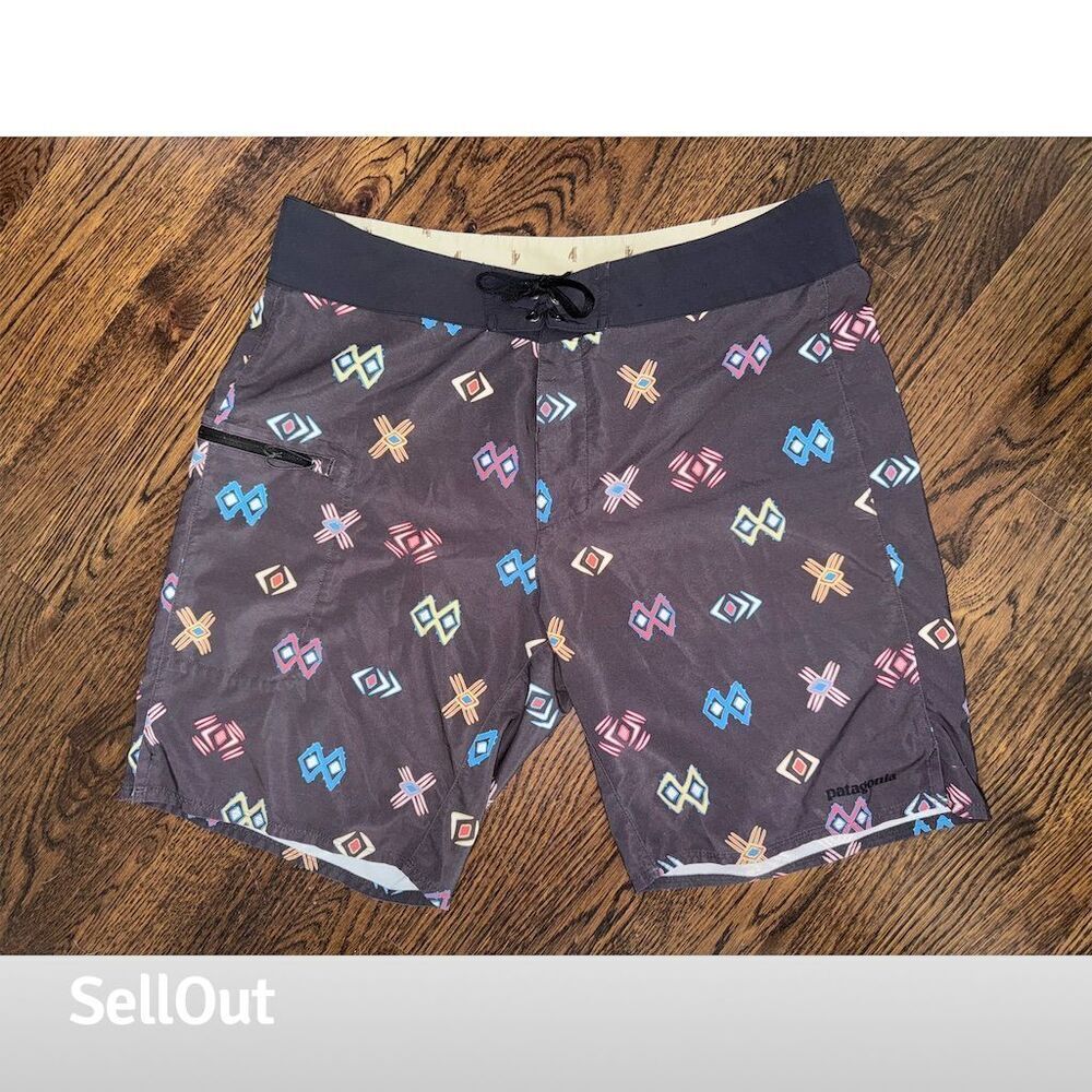 Patagonia Men's Stretch Planing Boardshorts Geometric Surf Size M